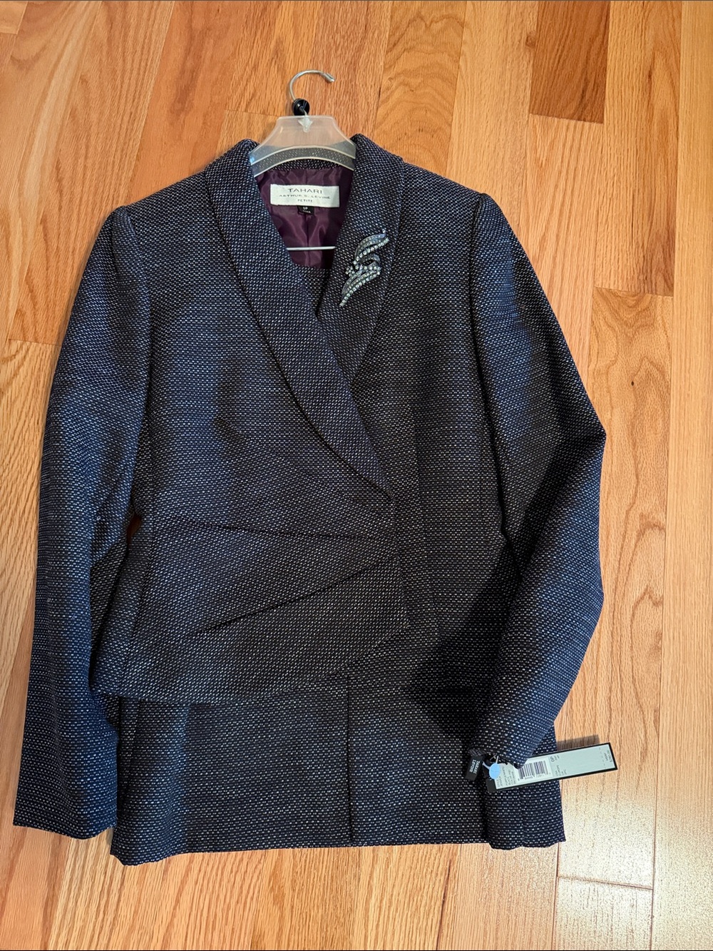Tahari ASL Black, White and Purple Tweed Skirt Suit